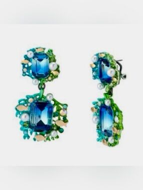 Betsey Johnson Mermaid Jewels Seaweed Stone Statement Earrings